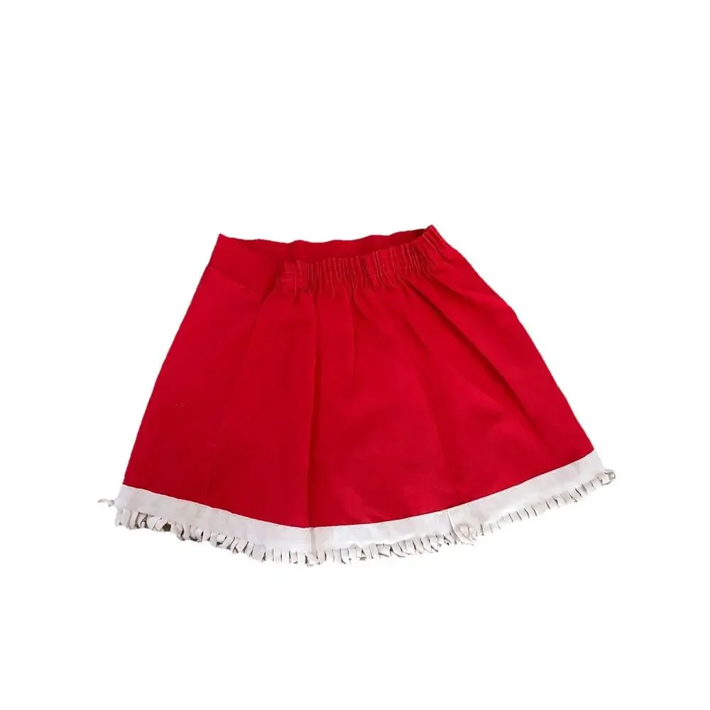 Vintage 1970s Sears Girls Red Vest & Fringe Mini Skirt Set Mod Western 3T